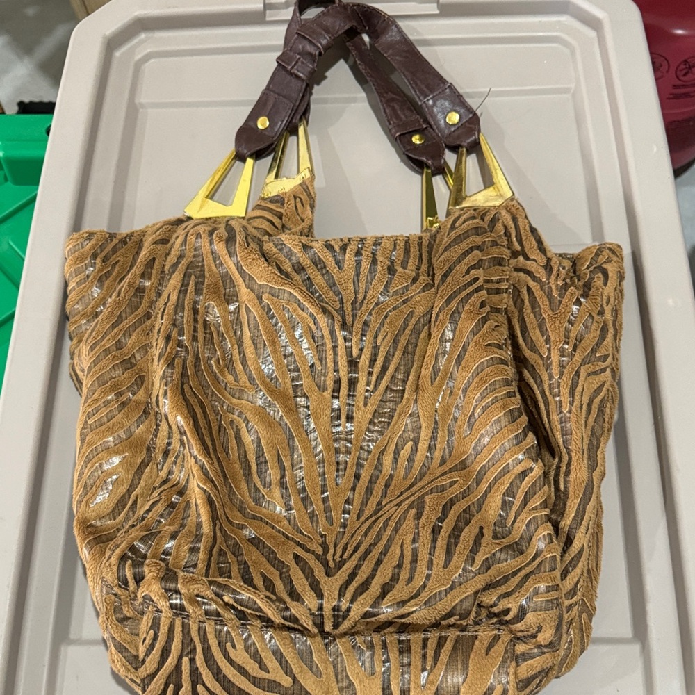 Braciano Brown and Gold Animal Print Bag